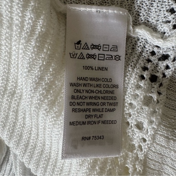 Cynthia Rowley 100% Linen White Cardigan Open Front 3/4 Sleeve Ribbed Coastal M - Picture 5 of 5